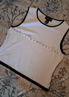 August Silk White Sleeveless Knit Tank with Black Trim